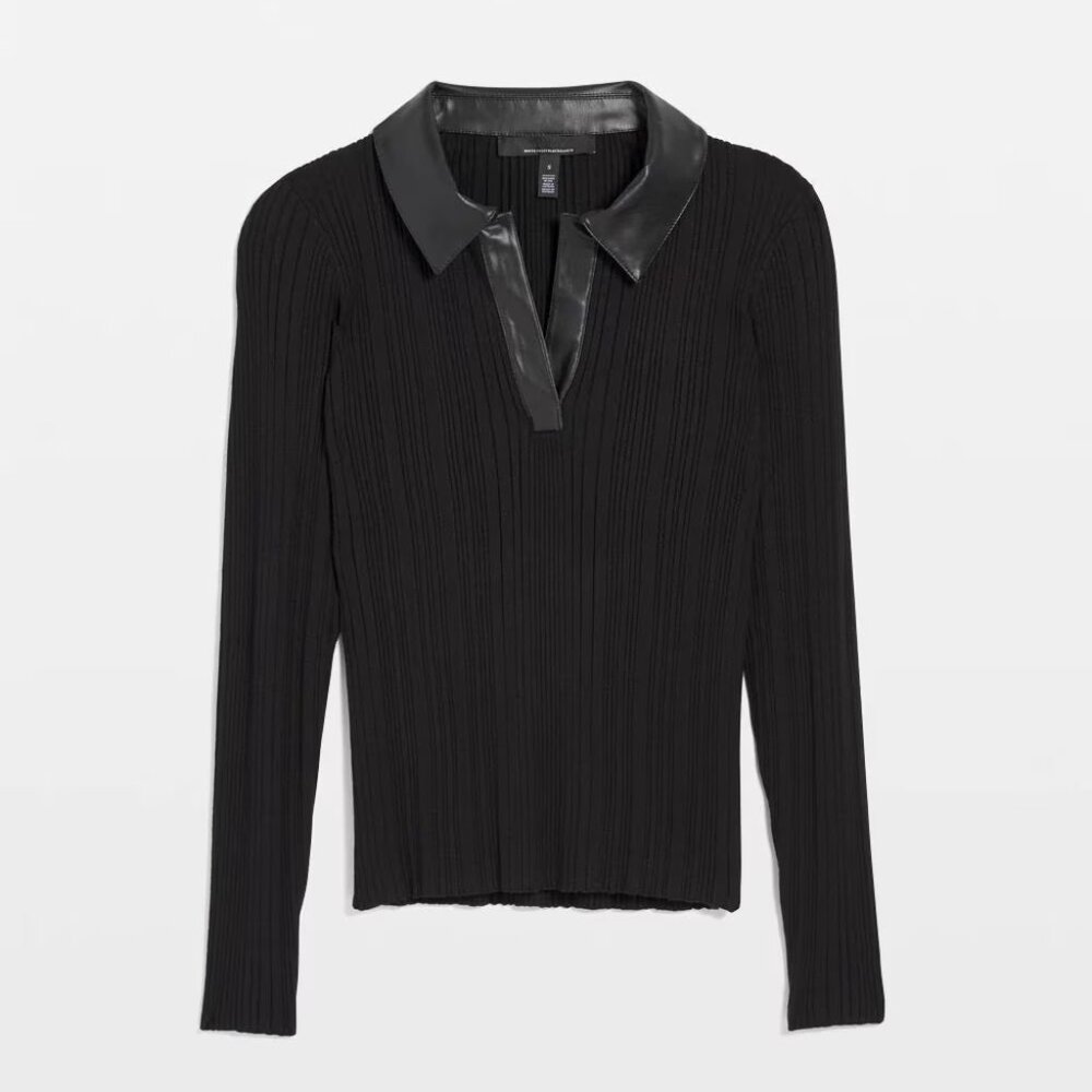 WHBM Faux Leather Collar Pullover Sweater - Size XL